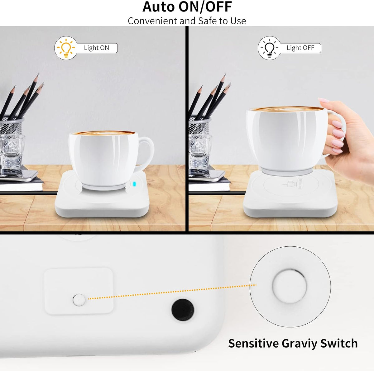 Coffee Mug Warmer, Smart USB Coffee Cup Warmer with Pressure-Induced Auto On/Off, Coffee Accessories for Home Office Desk