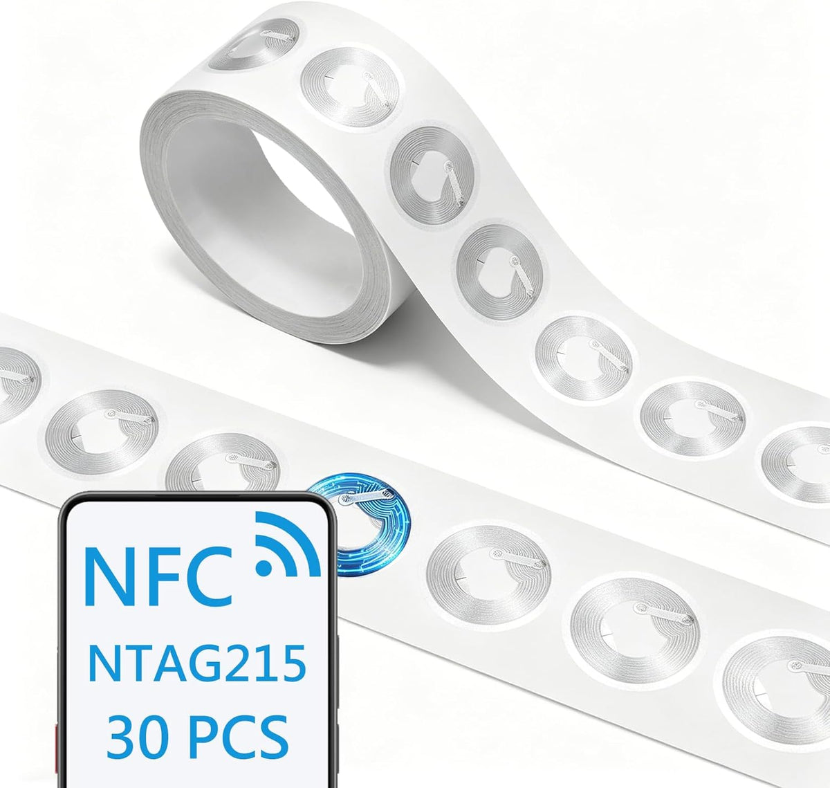 30 PCS NFC Stickers NTAG215 Tags, 504 Bytes Clear Waterproof Rewritable