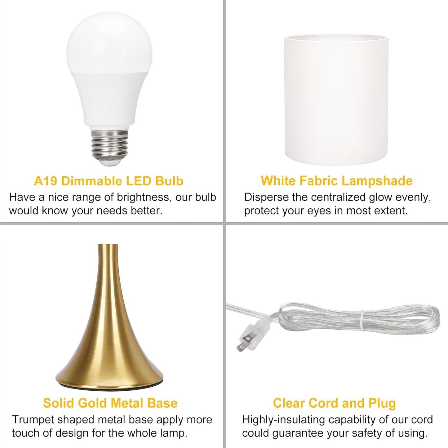 3 Way Touch Control Table Lamp, Dimmable Bedside Desk Lamp with Metal Base Modern Nightstand Lamp Stylish Grey Shade Simple Side Table Lamp for Bedroom, Living Room, Office or Den LED Bulb Included