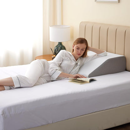 Bedluxe Leg Pillow Elevation Blood Circulation, Wedge Pillow for Legs Swelling, Leg Elevating Wedge Pillow for After Surgery, Foot Knee Pillow for Leg Rest, Sleeping, Memory Foam Top, 8in, White/Grey