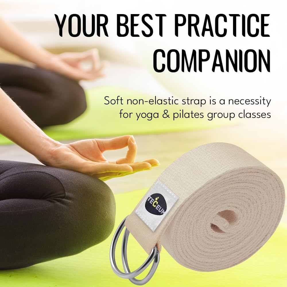 TECEUM 2 IN 1 Yoga & Mat Strap for Stretching – Cotton – 6/8/10 ft