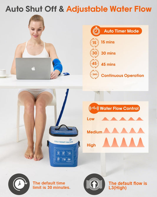 Cold Therapy Machine for Elbow, Ice Machine for Tennis Elbow&Post-Surgery Recovery, Cryotherapy Device with Temp Display & 3 Flow Modes, Adjustable Elbow Wrap for Arthritis, Bursitis, Swelling Relief