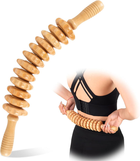 Wood Therapy Massage Tools 12 Roller, Wooden Massager Stick 16.8 Inch,Lymphatic Drainage Tool Cellulite Massager for Cellulite Reduction,Muscle Tension and Body Shaping,Contouring
