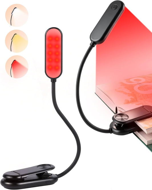 630nm Red Book Light for Reading at Night - Zero Blue Light, Dimmable Reading Lights for Books in Bed, LED Book Lamp Clip on, Gift for Students Parents Nurse Studying Travel (1 Pack)