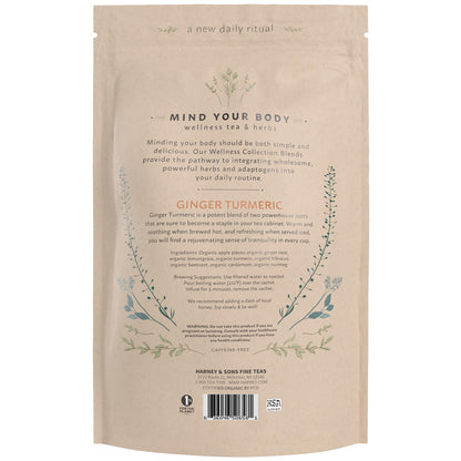 Harney & Sons Organic Ginger Turmeric | Bag of 50 Sachets with Apple, Ginger, Lemongrass, and Hibiscus
