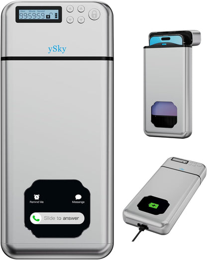 ySky Metal Phone Lock Box with Timer,Portable Timed Phone Lock Box for iPhone and Android Phones, Self-Control Timer Phone Locker to Help Kids,Students to Reduce Screen time,Phone Jail Box