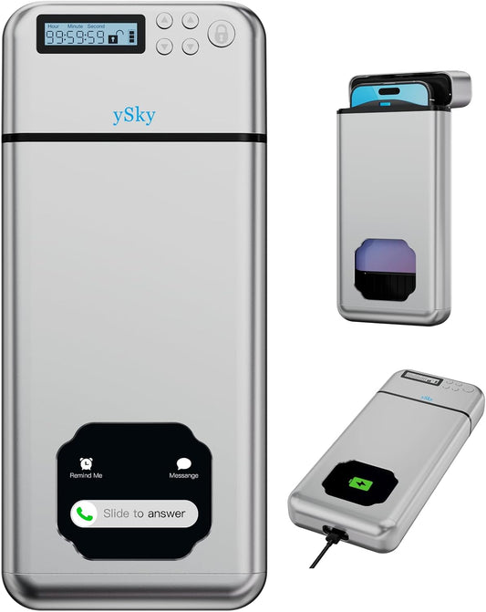 ySky Metal Phone Lock Box with Timer,Portable Timed Phone Lock Box for iPhone and Android Phones, Self-Control Timer Phone Locker to Help Kids,Students to Reduce Screen time,Phone Jail Box