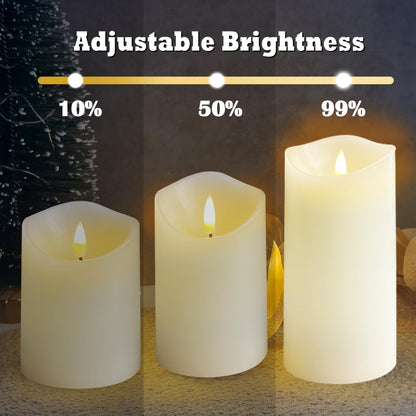 LEDHOLYT Rechargeable Flameless Glass Pillar Candles–Gifts for Women,–Set of 3, Realistic Flickering LED Flame,Remote & Timer, Ideal for Living Room, Bedroom & Halloween Festival Home Party Decor
