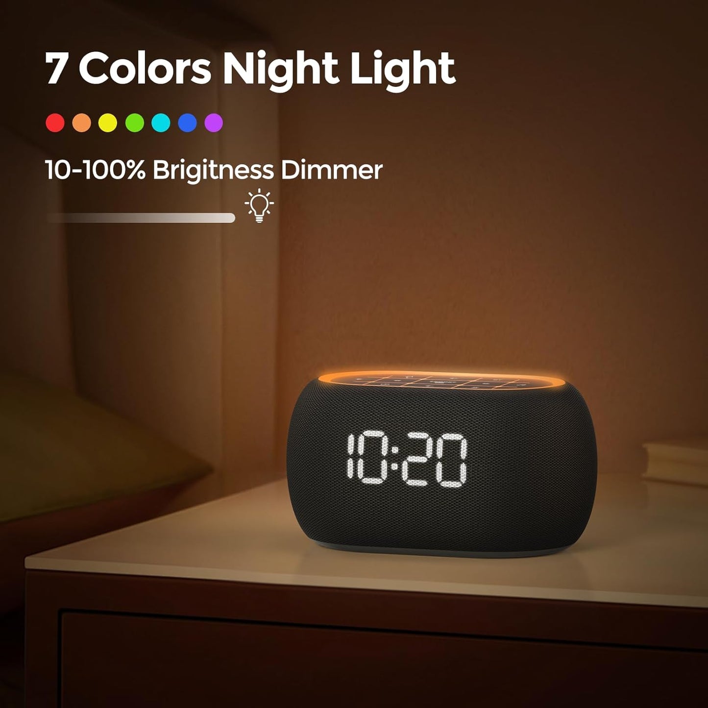 ANJANK White Noise Sound Machine Alarm Clock with Bluetooth Speaker, 21 Relaxing Sounds, 7 Night Lights,0-100% Dimmer/Sleep Timer/30-Level Volume Control,Sound Machine for Kids Adults Sleeping,Bedroom