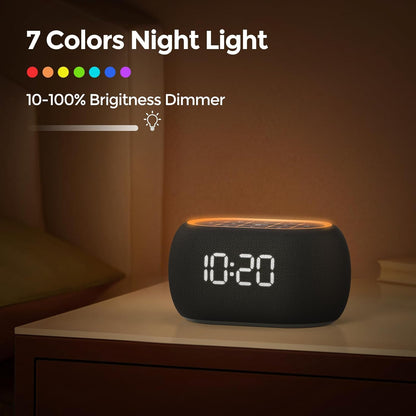ANJANK White Noise Sound Machine Alarm Clock with Bluetooth Speaker, 21 Relaxing Sounds, 7 Night Lights,0-100% Dimmer/Sleep Timer/30-Level Volume Control,Sound Machine for Kids Adults Sleeping,Bedroom