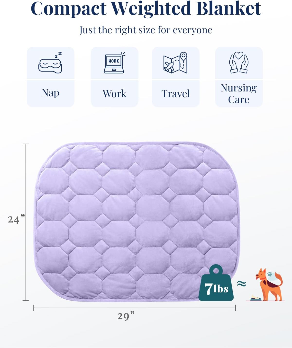 Kivik Weighted Lap Blanket, 7 lbs Weighted Lap Pad for Adults, Small Travel Weighted Blanket for Relaxation, Portable & Breathable, Grey, 24"x29"