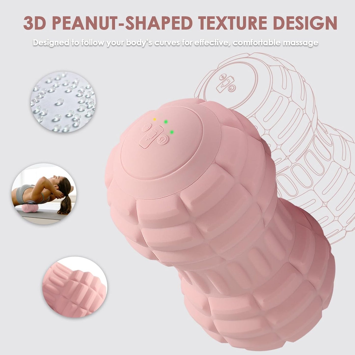 Silicone Vibrating Peanut Massage Ball Roller, Water Resistant Electric Double Lacrosse Massage Ball with 4 Intensities for Muscle Tightness, Deep Tissue Massager for Foot, Back, Hip (Green)