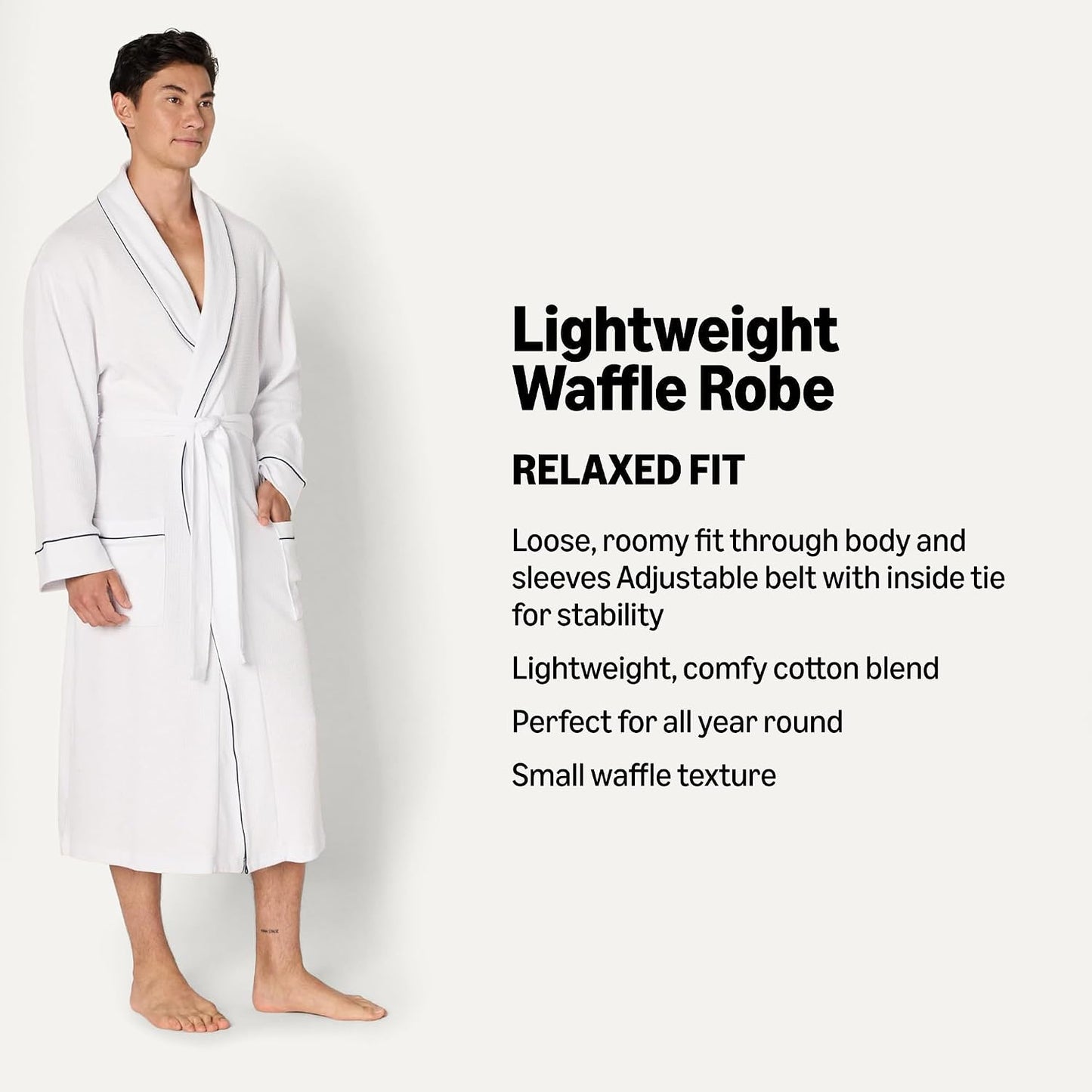 Amazon Essentials Men's Lightweight Cotton Waffle Bathrobe (Available in Big & Tall)