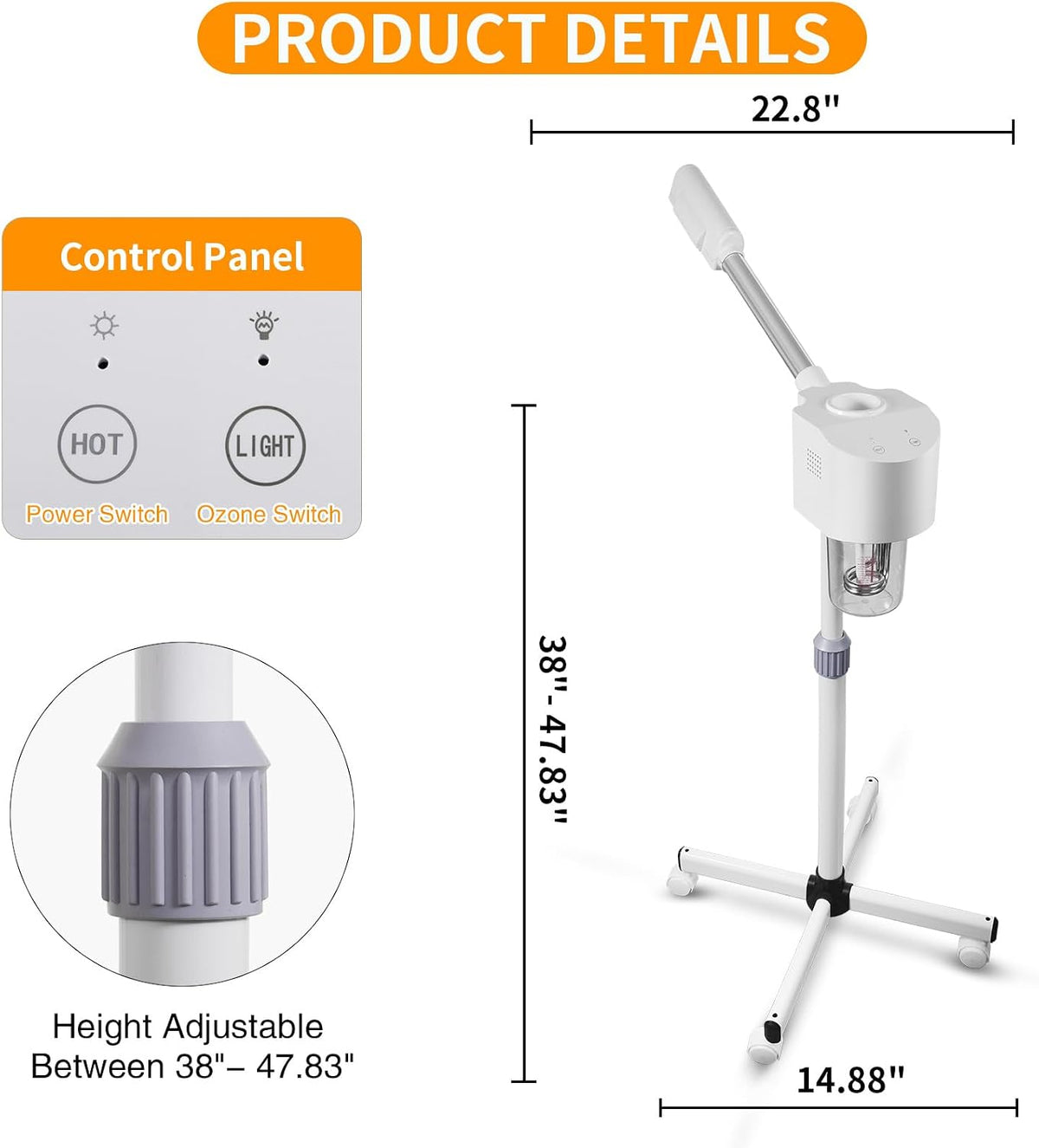 Facial Steamer for Esthetician Barber, Hot Mist, Vaporizador Face Steamer for Deep Cleaning, Height Adjustable, Enjoy SPA at Home