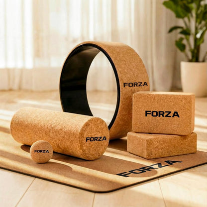 FORZA Yoga Complete Cork Bundle – Cork Mat, Wheel, Foam Roller, Massage Ball & Blocks – Yoga, Pilates & Recovery Set for Stability, Mobility & Home Workouts