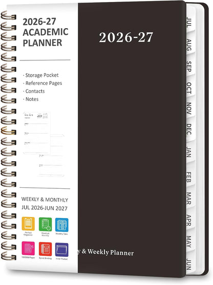 Planner 2026-2027, Weekly and Monthly Calendar Planner, JUL 2026 - JUN 2027 | Academic Year, Daily Agenda Book, A5(6.3'' x 8.5''), Sprial Bound, Inner Pocket, Office School Use