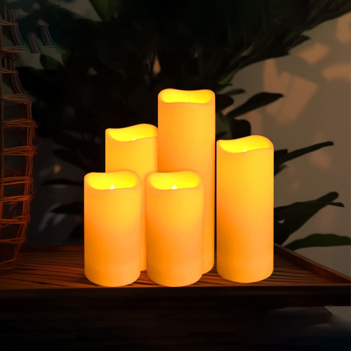 24 Pcs LED Flameless Candles with Remote, 3D Flickering Flame & LED String Lights, Acrylic Clear Cylinder, Timer Function, Romantic Ambience for Home Decor, Party, Wedding (Ivory).