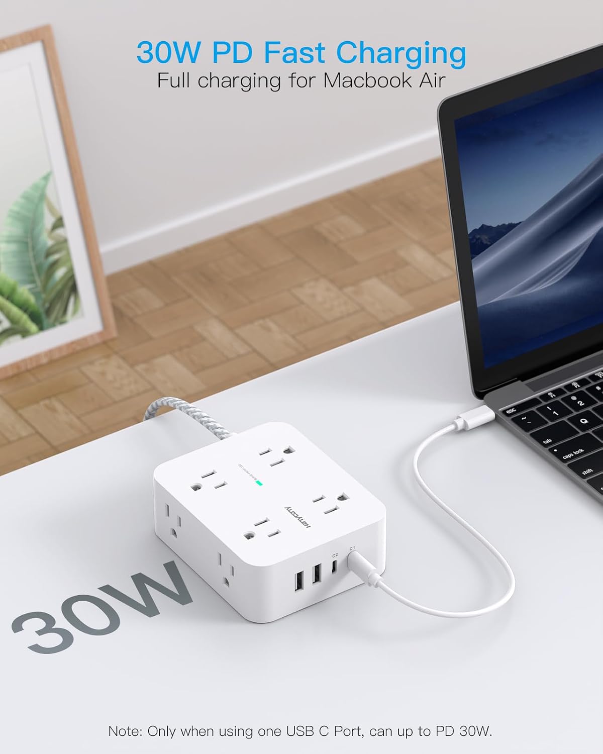 HANYCONY Surge Protector Power Strip, 1080J, 5 Ft Braided Extension Cord