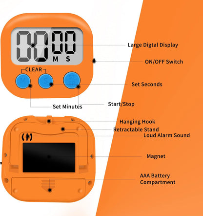 6 Pack Small Digital Kitchen Timer Magnetic Back and ON/Off Switch,Minute Second Count Up Countdown (Multicolored)