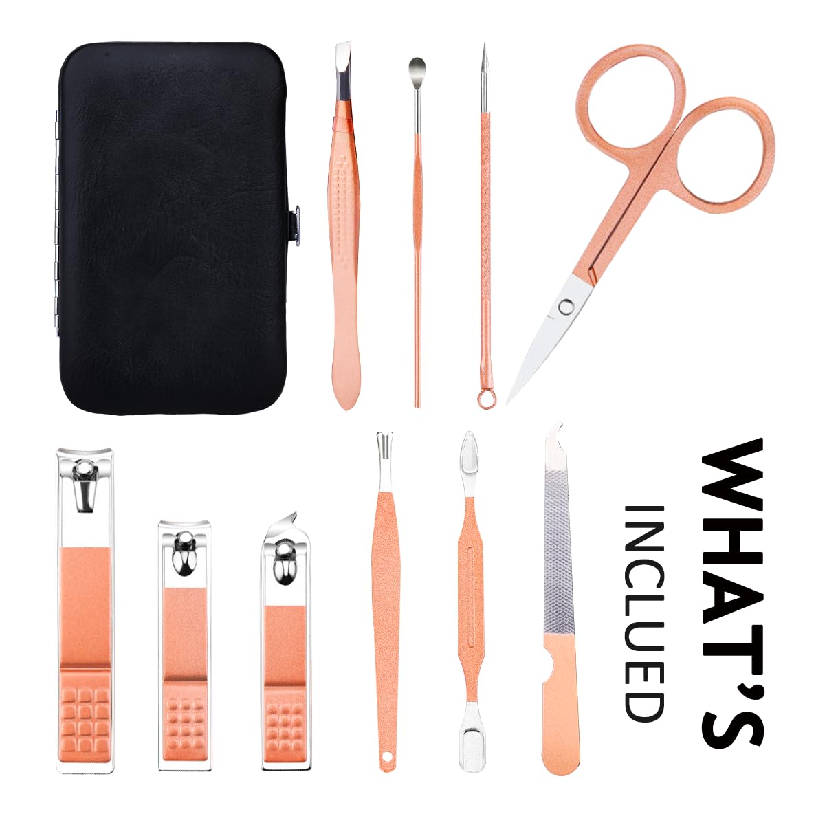 HANTEKAS Manicure Set 10 in 1 Stainless Steel, Nail Clippers Scissors Pedicure Tools Kit - Portable Travel Grooming Kit for Men and Women with Leather Case (Jade Green)