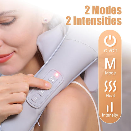 MASGRE Shiatsu Back and Neck Massager, Cordless Shoulder Massager with Heat, Electric Deep Tissue 3D Kneading Massage Pillow for Shoulder, Leg, Body Muscle Pain Relief, Gifts for Men Women