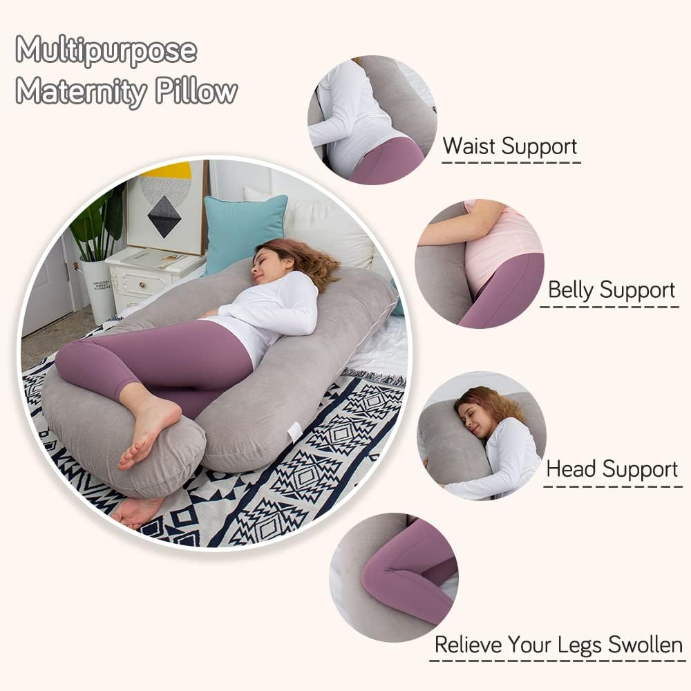 60 Inch Pregnancy Pillow for Sleeping, Extra Large U Shaped Body Pillow, Maternity Pillow for Pregnant Women with Velvet Cover (Dark Grey)