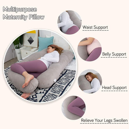 60 Inch Pregnancy Pillow for Sleeping, Extra Large U Shaped Body Pillow, Maternity Pillow for Pregnant Women with Velvet Cover (Dark Grey)