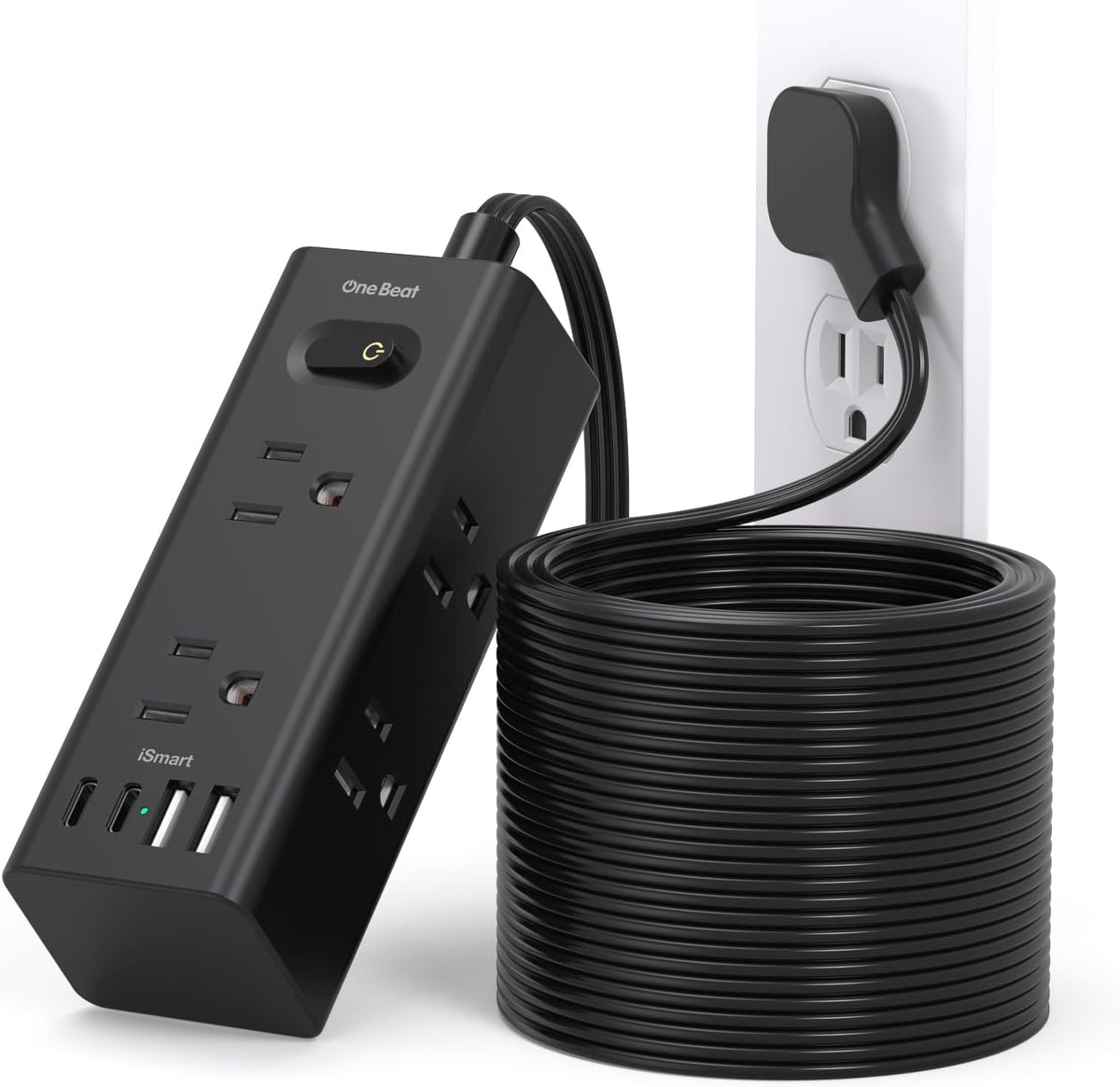 One Beat 10Ft Extension Cord with Multiple Outlets,Flat Plug Power Strip