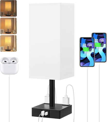 Touch Bedside Table Lamp for Bedroom - Dimmable, USB C+A, 2 AC Outlets