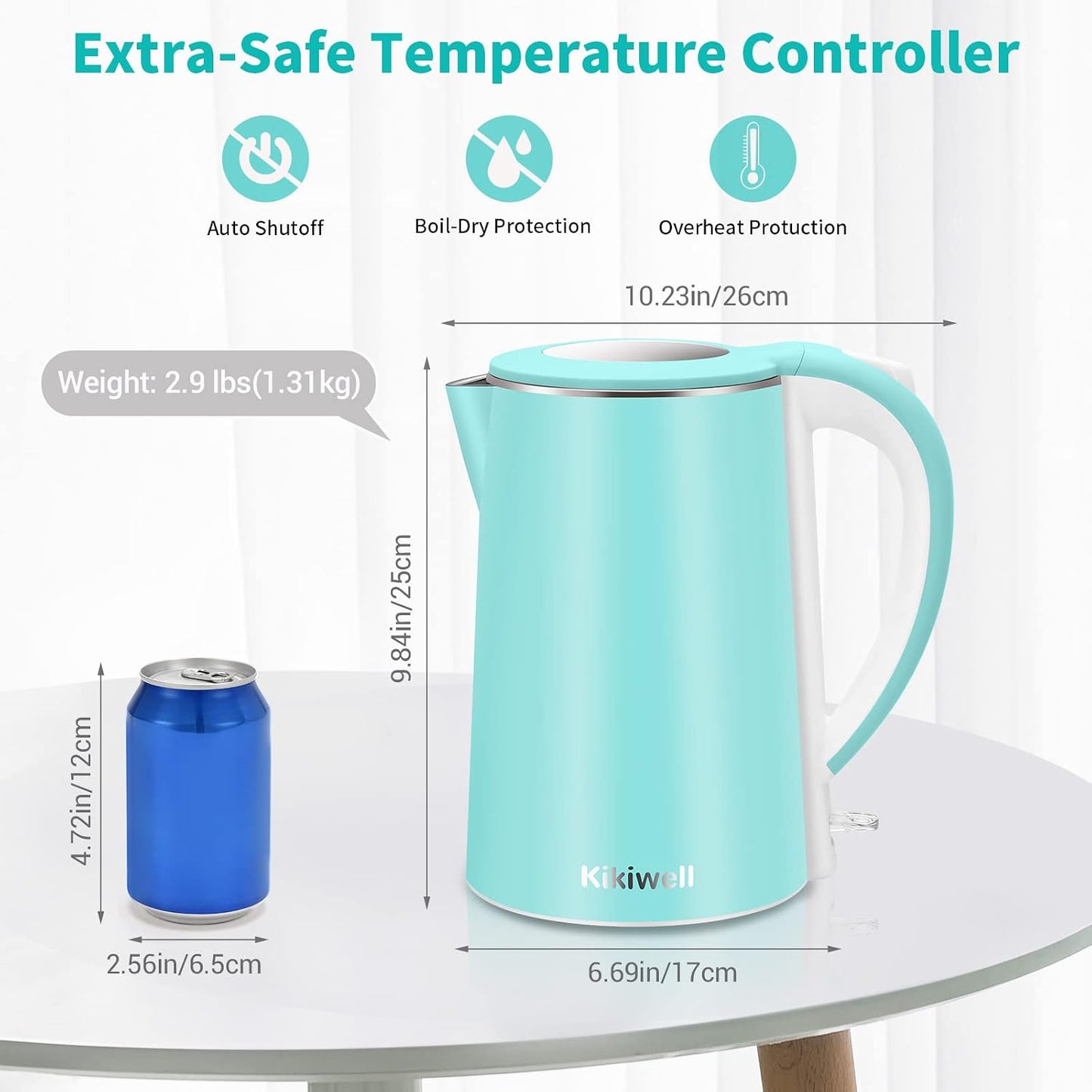 1.8L Blue Electric Kettles Stainless Steel, Double Wall