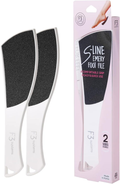 S-Line Emery Foot File, Colossal Double-Sided Pedicure Tool, Effective for Cracked Heel, Ergonomic Design for Easy Grip (White)