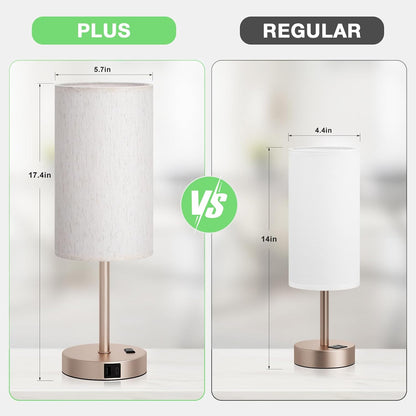 Dicoool Touch Bedside Table Lamp with USB - 3 Way Dimmable Wood Lamp for Bedroom Nightstand, Desk Lamp with Charging Station for Dorm, Living Room, Office, Kids Room, Small, 14in