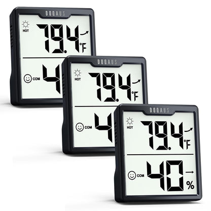 DOQAUS 3 Pieces Digital Hygrometer Indoor Thermometer Humidity Meter with Accurate Temperature and Humidity Monitor for House, Baby Room, Greenhouse, Incubator - Battery Included