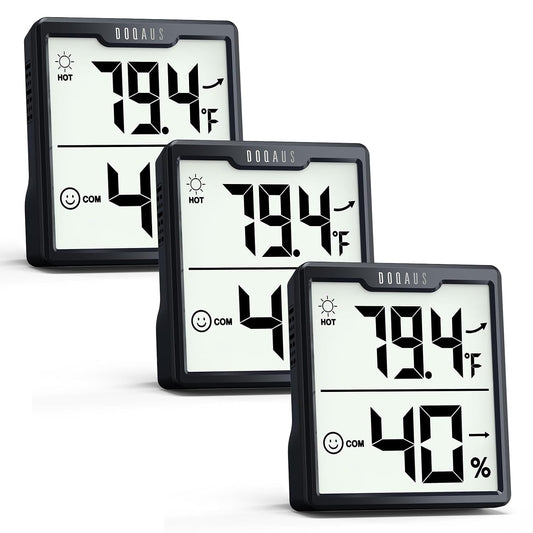 DOQAUS 3 Pieces Digital Hygrometer Indoor Thermometer Humidity Meter, Black