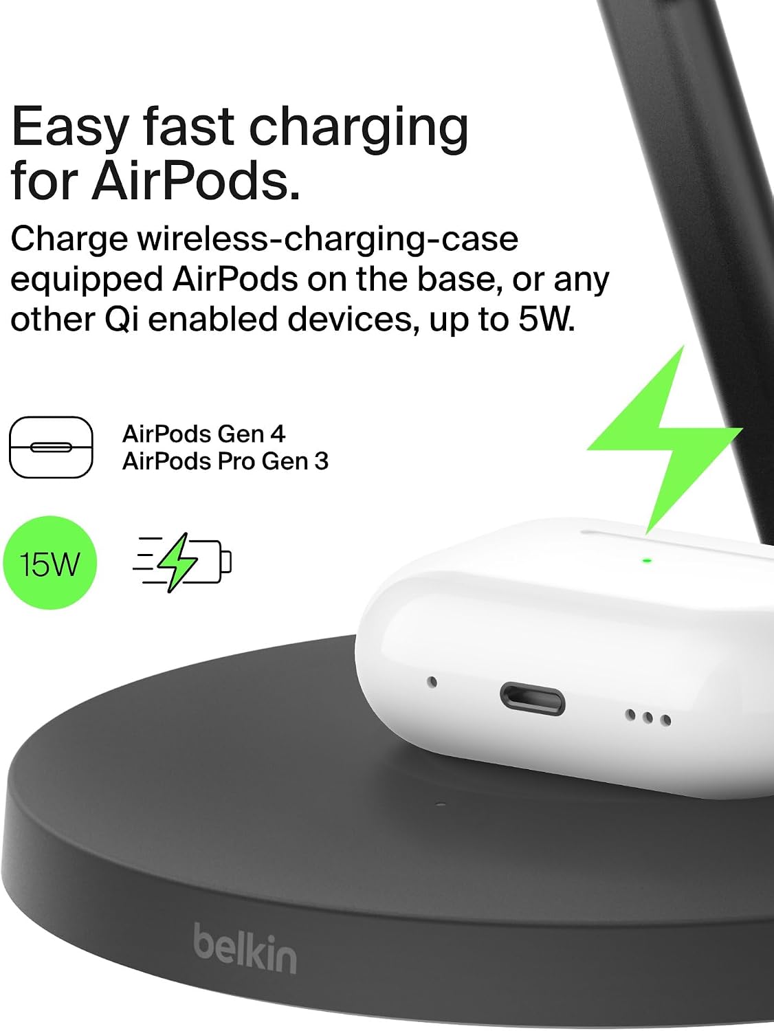 Belkin Qi2 15W Wireless Charging Station, 3 in 1 iPhone Charger