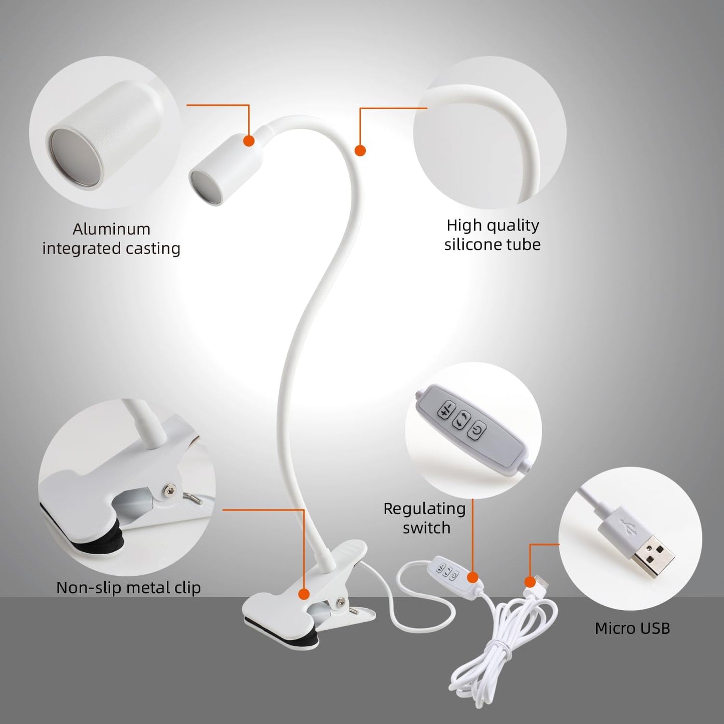 DAMI LED Reading Light for Bed Headboard – Dimmable Clip-On Book Light with Flexible Gooseneck, Adjustable Color Temperature (3000/4000/6000K), USB-Powered Desk Lamp for Dorms and Home