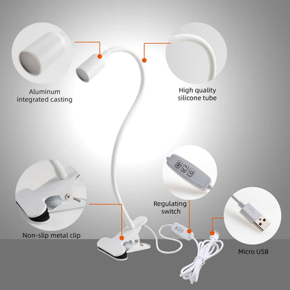 DAMI LED Reading Light for Bed Headboard – Dimmable Clip-On Book Light with Flexible Gooseneck, Adjustable Color Temperature (3000/4000/6000K), USB-Powered Desk Lamp for Dorms and Home