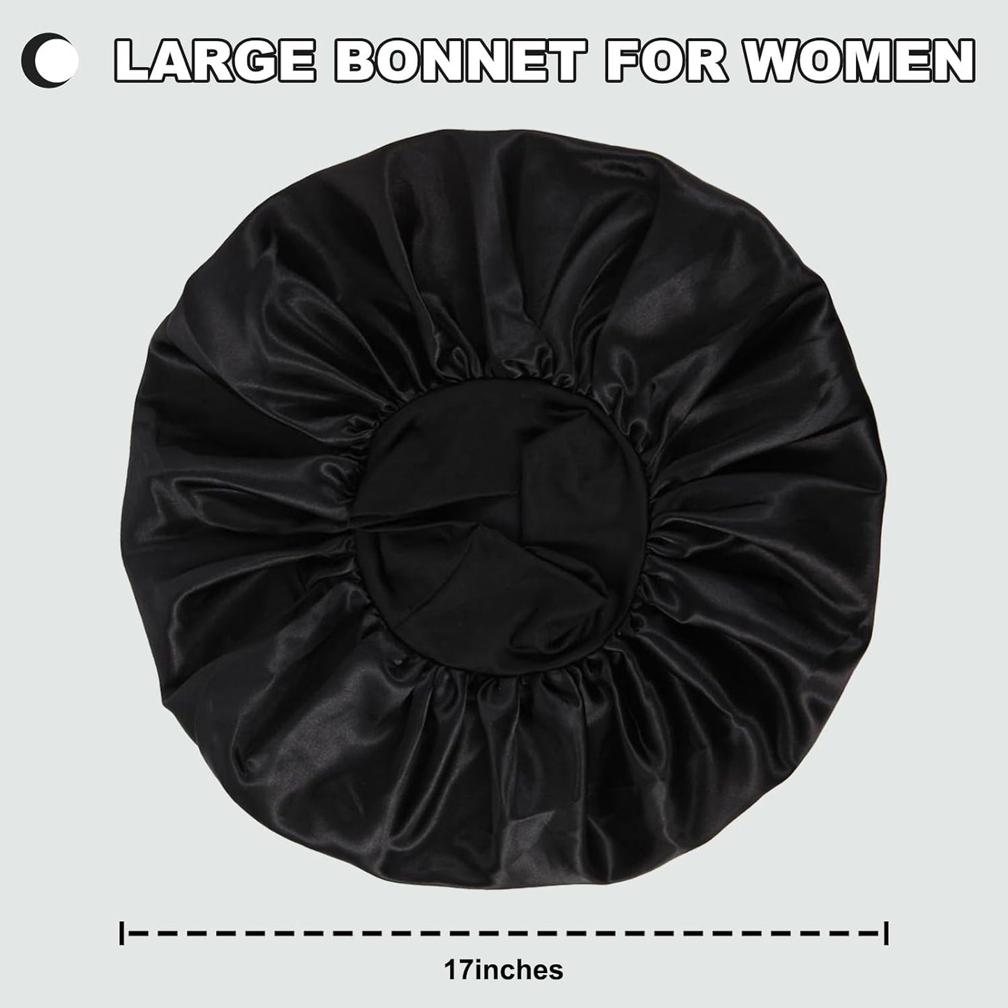 Extra Large Satin Bonnet Hair Cap for Women Men | 17inches, Jumbo Silk Sleep Cap, Wide Elastic Band for Braids Curly Hair Locs, Black