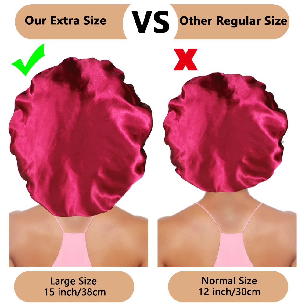 3PCS Extra Large Satin Bonnets for Sleeping, Hair Bonnets for Black Women Braids Curly Hair, C