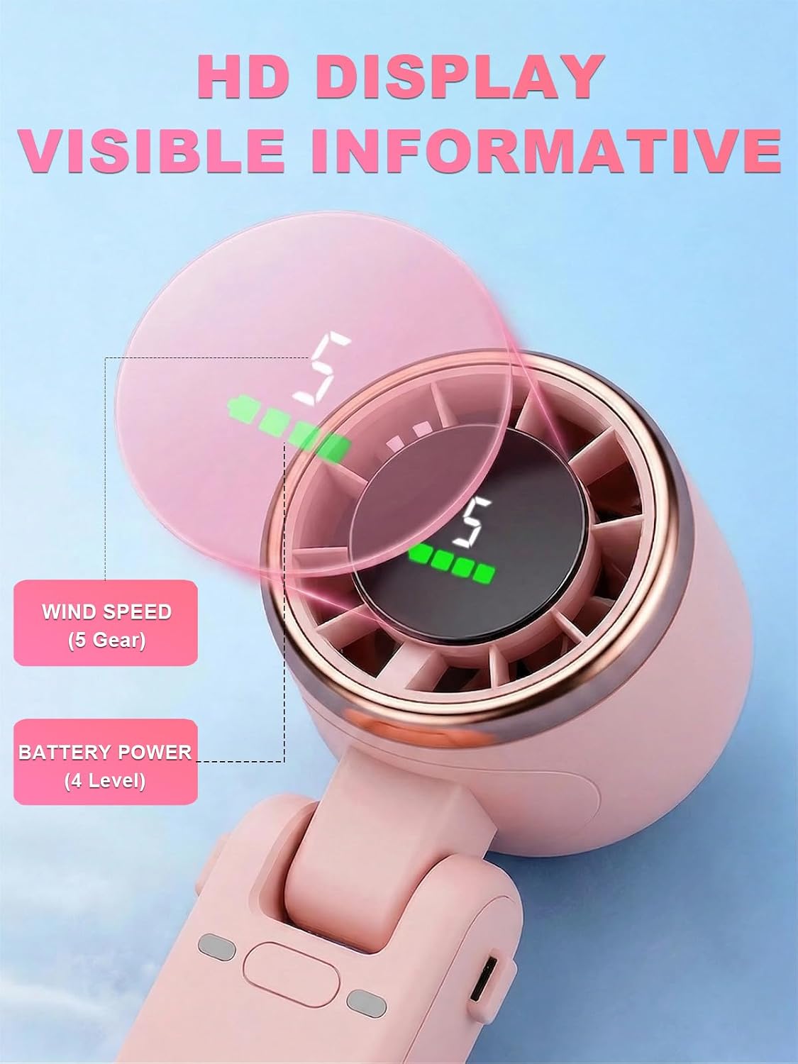 Portable Handheld Turbo Fan, 5 Gear Wind, Battery Operated, Up to 13 Working Hours Rechargeable Fan, 3 IN 1 Hand Fans with Air Turbo Tech Cooling Fan for for Travel, Beach, Outdoor - Black