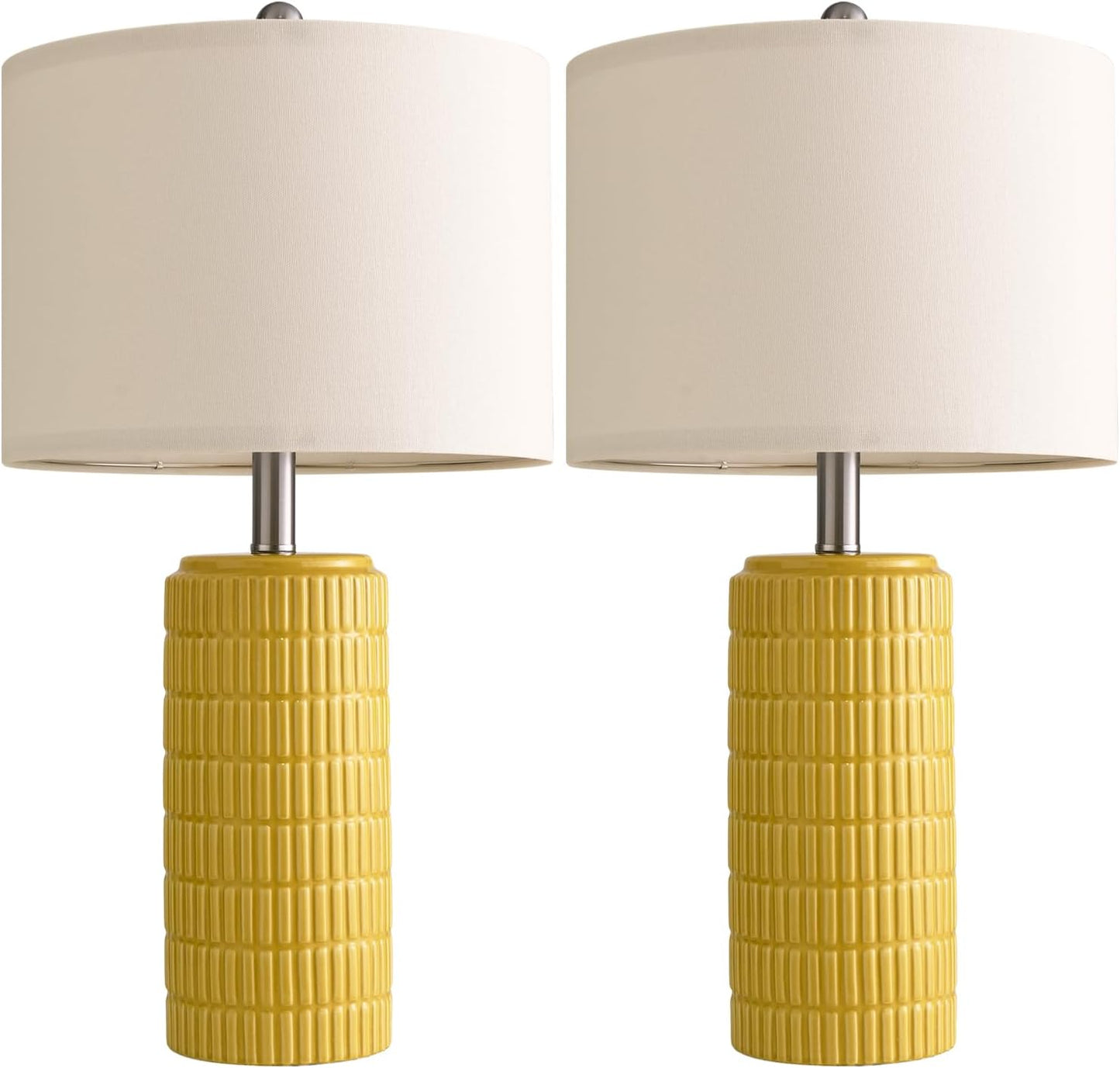 PoKat 23" Modern Ceramic Table Lamp Set of 2 for Living Room White Desk Lamps for Bedroom Farmhouse Bedside Nightstand Lamp House Warming Gifts New Home Decor End Table Lamps Gifts for Women Mom Beige