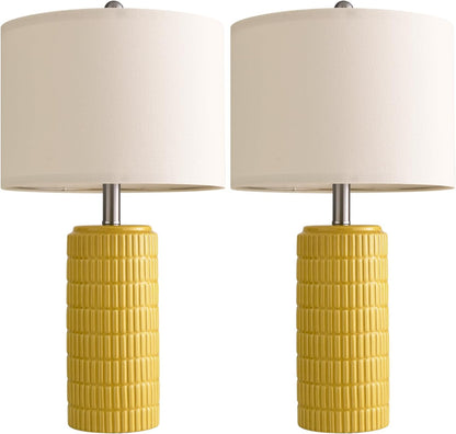PoKat 23" Modern Ceramic Table Lamp Set of 2 for Living Room White Desk Lamps for Bedroom Farmhouse Bedside Nightstand Lamp House Warming Gifts New Home Decor End Table Lamps Gifts for Women Mom Beige