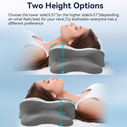Sleep Apnea Pillow with Neck Pain & Snoring Relief -Orthopedic Cervical Pillow,Ergonomic Contour Memory Foam Pillow for Side, Back,Stomach,Dreamers,Medium Firm (Darkgrey, Queen Size 25" lx15 wx5.8 h)