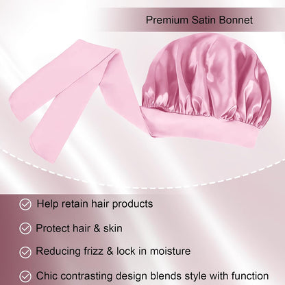 Silk Bonnet for Women, Satin Bonnet for Sleeping, Large Sleep Cap with Elastic Tie Band for Curly Hair