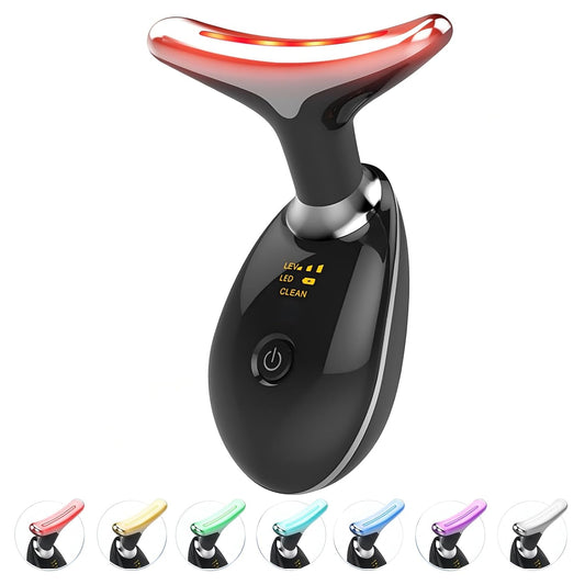 Red Light Therapy for Face and Neck, 7 Color Light Based Face Massager Tool, Portable Skin Care Tool for Firming, Tightening and Lifting, Gifts for Women & Men (Rose Gold)