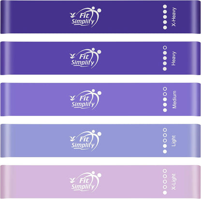 Fit Simplify Resistance Loop Exercise Bands with Instruction Guide and Carry Bag, Set of 5