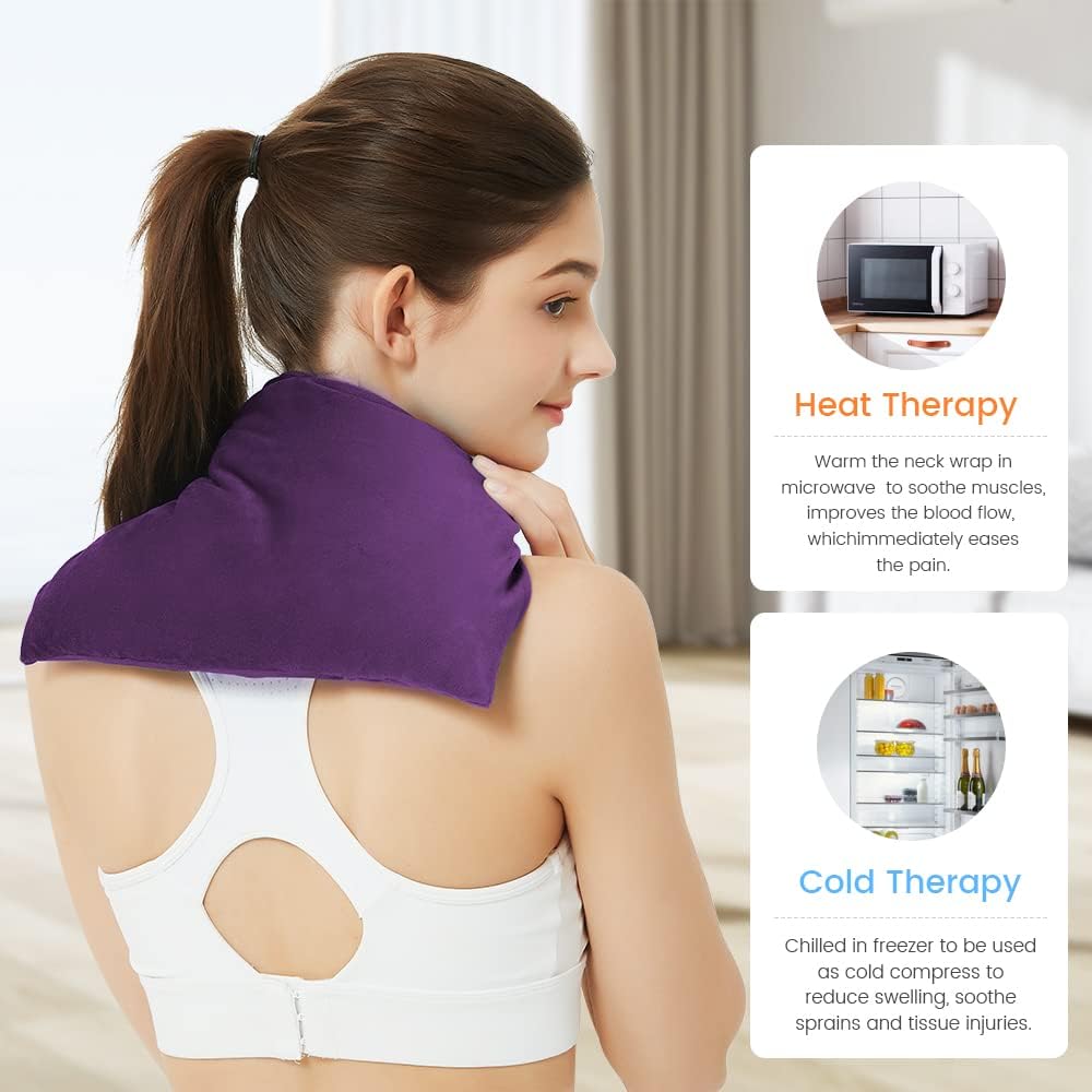 MORLIDEN Microwavable Heated Neck Wrap Warmer and Shoulder Weighted Heating Pad Microwave for Hot and Cold Compress - Dark Gray