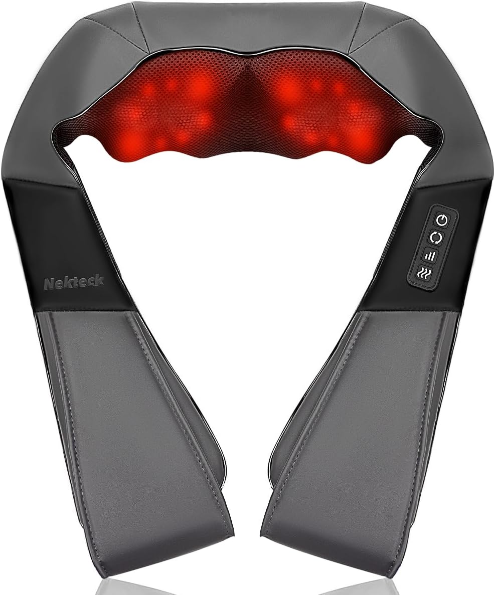 Nekteck Shiatsu Neck Massager with Heat for Pain Relief Deep Tissue, 2026 Upgraded 3D Back Shoulder Kneading Massage Pillow, Body Muscle Relaxation Tools Gifts for Him Her, Blue (NOT Cordless)