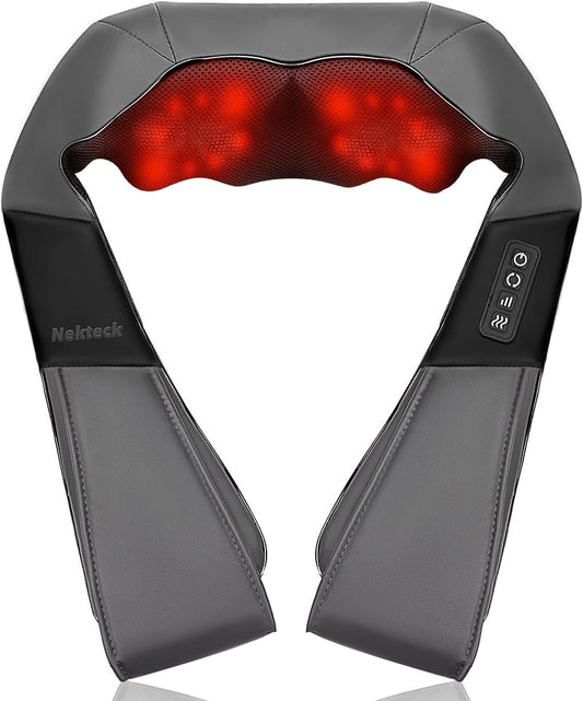 Nekteck Shiatsu Neck Massager with Heat for Pain Relief, Gray, NOT Cordless