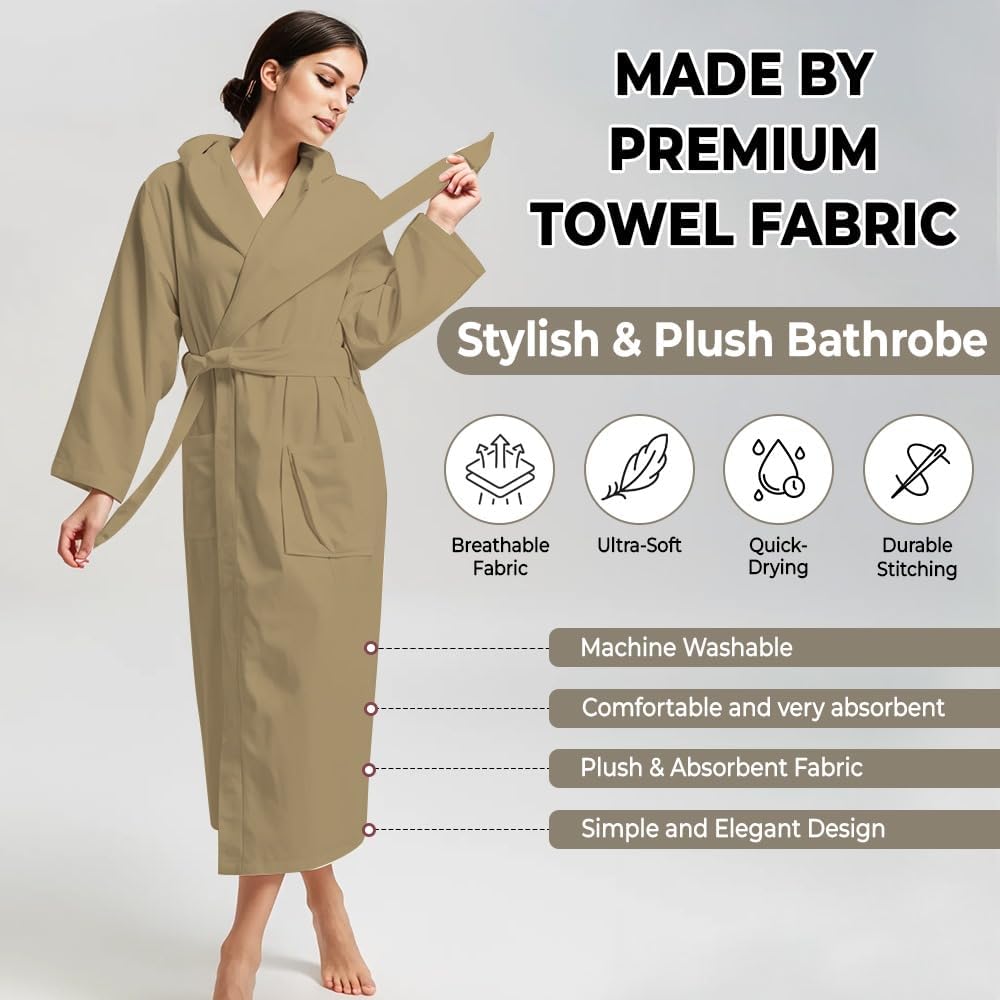 KAHAF COLLECTION Women Hooded 100% Cotton Terry Bathrobe, Soft Absorbent Quick Dry Robe for Spa, Shower & Home Wear